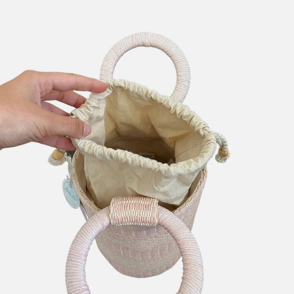SIGRID OLSEN Woven Pink & Cream Bucket Handbag Purse Tote Beach Fashion NWT - Picture 10 of 14